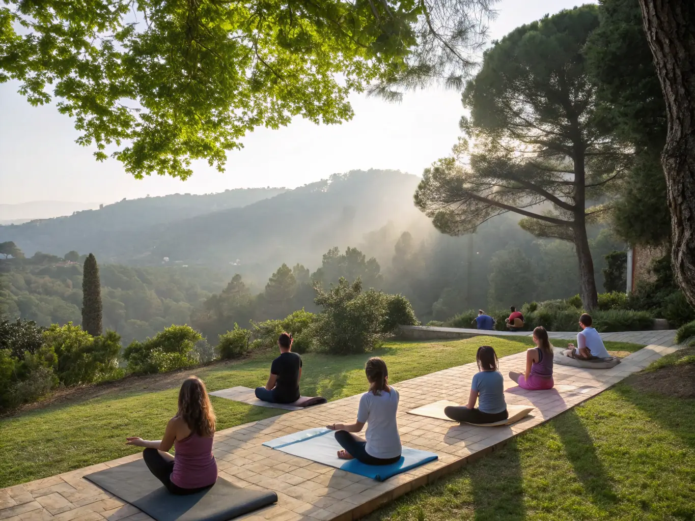 Students participating in a yoga session outdoors, highlighting the importance of physical and mental well-being.